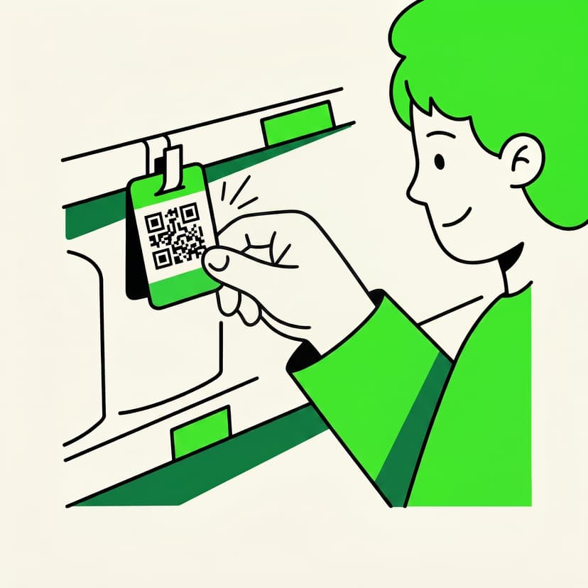 Merchant attaching QR price tag to shelf