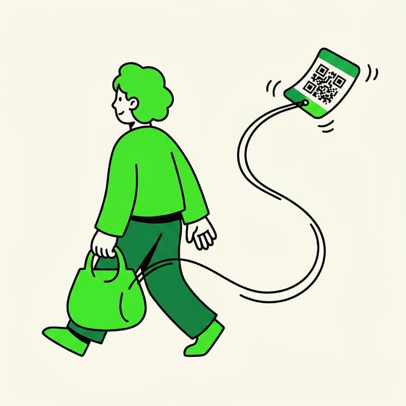 Shopper walking away satisfied with item
